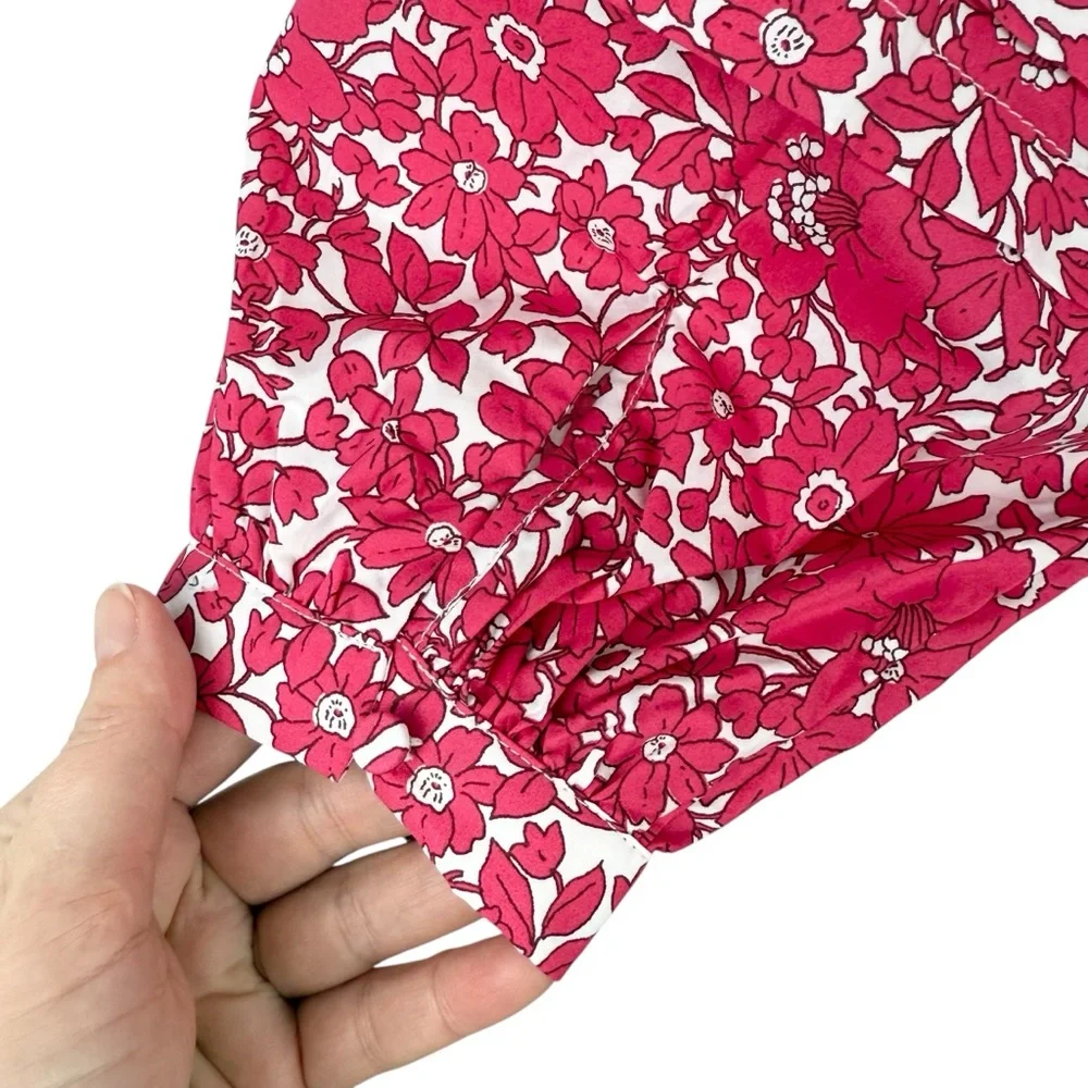 J. Crew Floral Popover Blouse Blushing Meadow Sz S NWT
